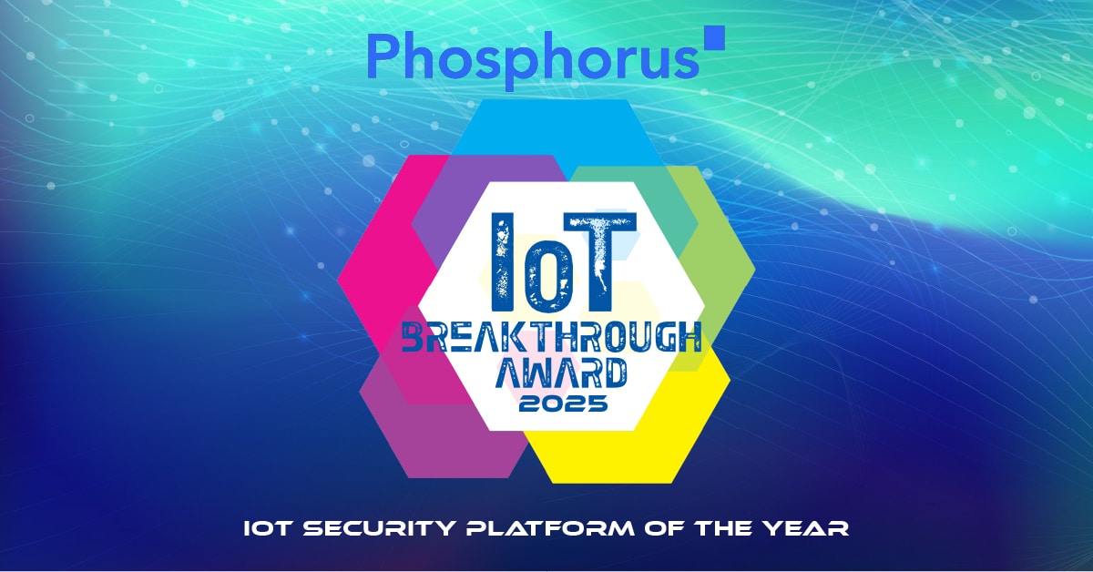 The IoT Breakthrough Awards badge with the Phosphorus logo and winning category