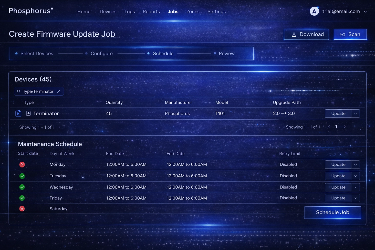 Firmware job scheduling dashboard