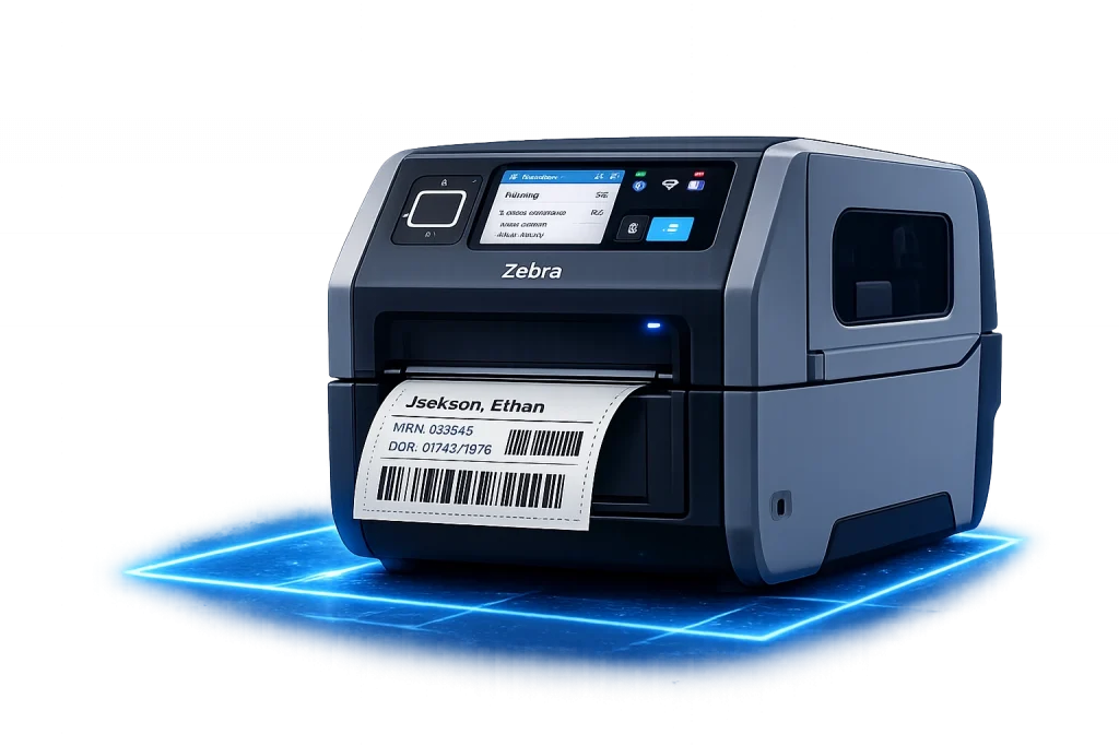 Zebra printer on glowing platform copy